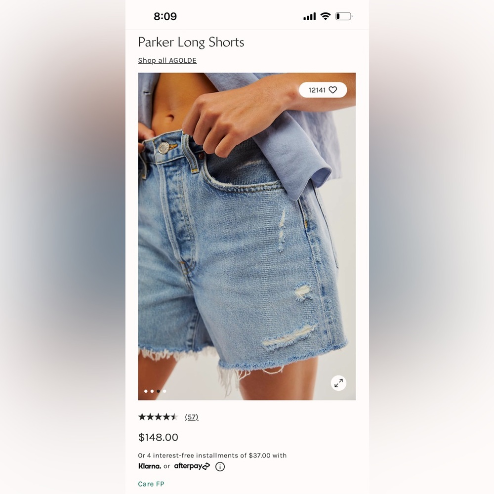 Agolde size 26 Parker long short NWT
